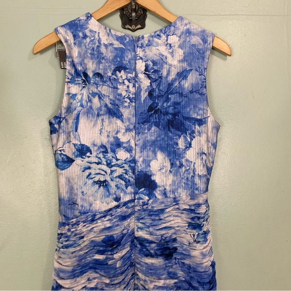 Dress The Population Violetta Maxi Dress Ruched‎ Blue White Large - Picture 9 of 12